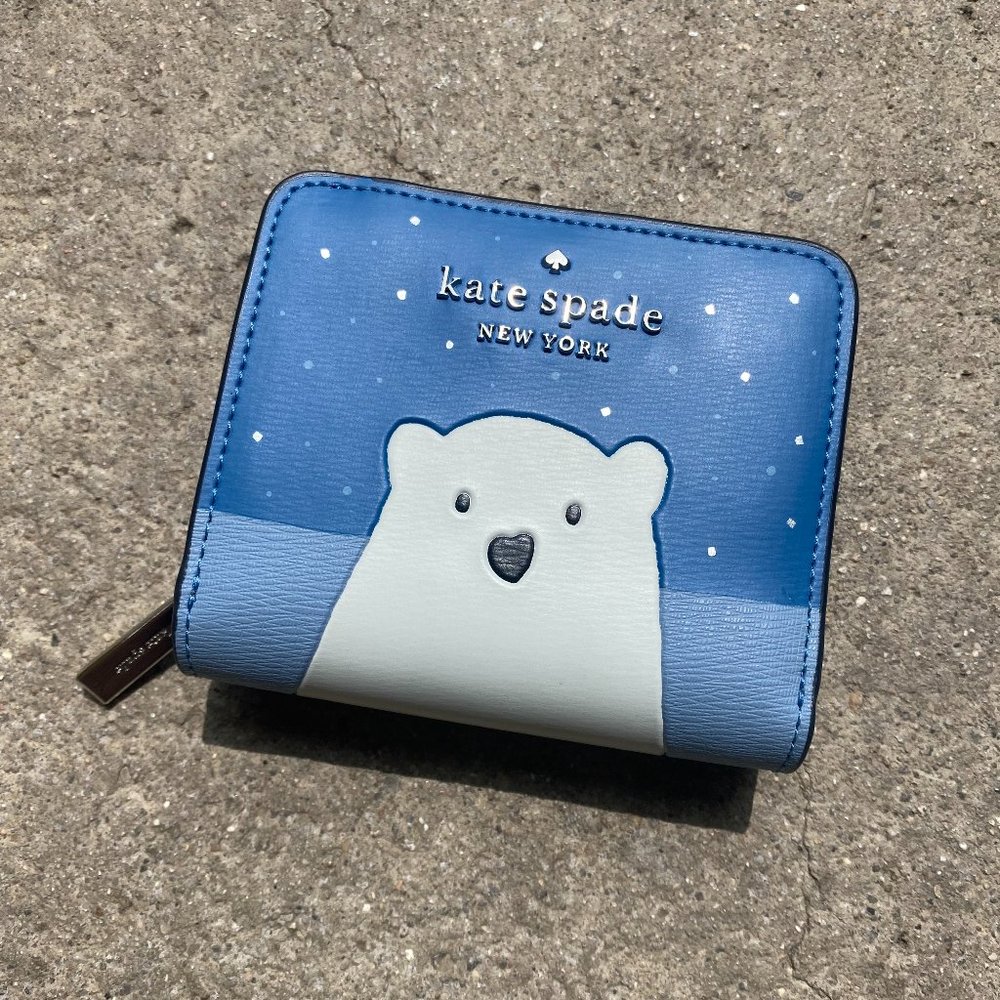 Kate Spade Arctic Friends Blue Polar Bear Zip Around Wallet